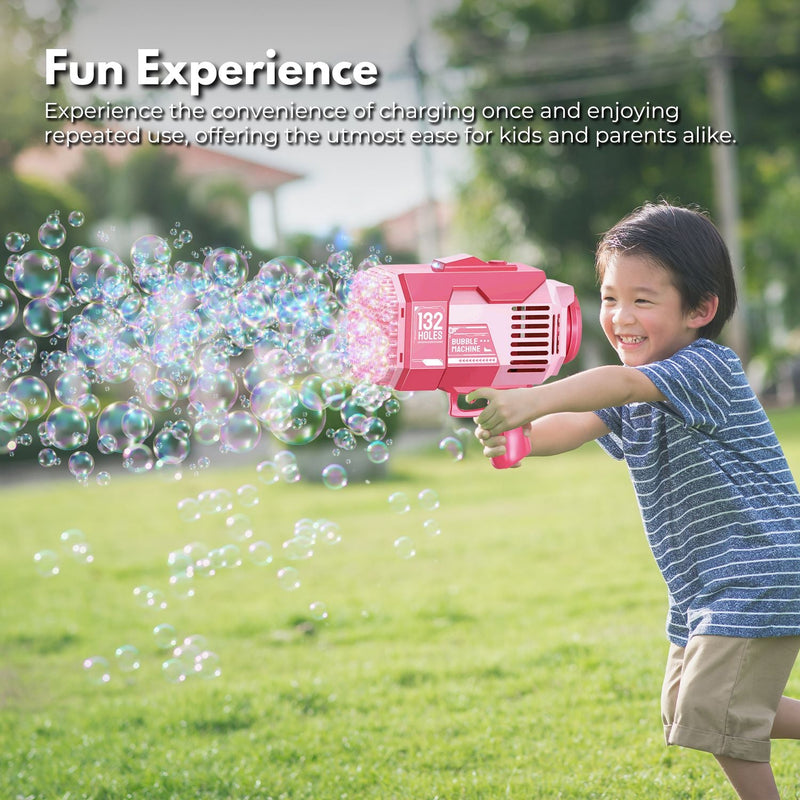 GOMINIMO 132 Holes Rechargeable Bubbles Machine Gun for Kids (Pink) - NuSea