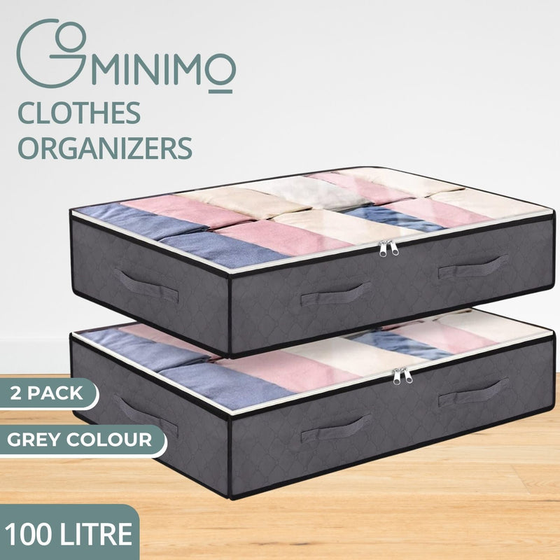 GOMINIMO 2 Pack 100L Large Underbed Clothes Storage Bag Home Organizer Box Bag - NuSea