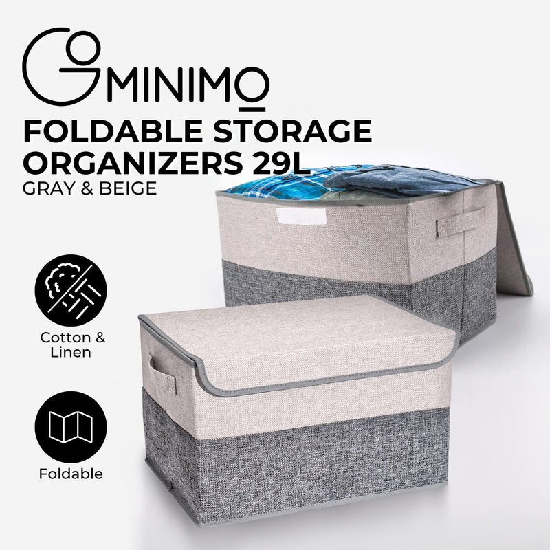 GOMINIMO 2 Pack 29L Foldable Storage Organizers (Gray + Beige) - NuSea