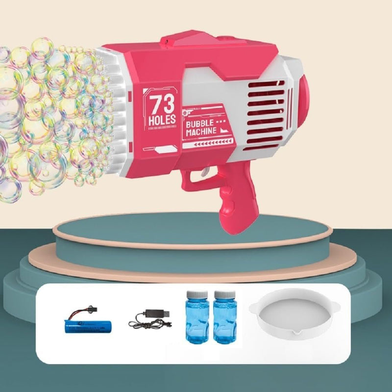 GOMINIMO 73 Holes Rechargeable Bubbles Machine Gun for Kids (Pink and White) - NuSea