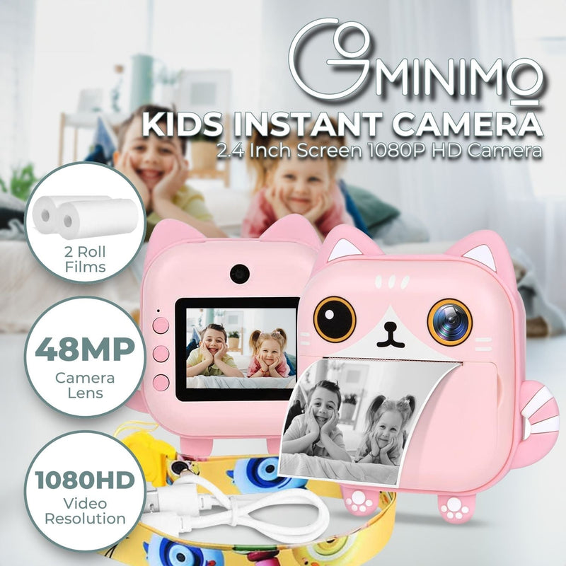 GOMINIMO Instant Print Camera for Kids with Print Paper and 32GB TF Card (Cat) - NuSea
