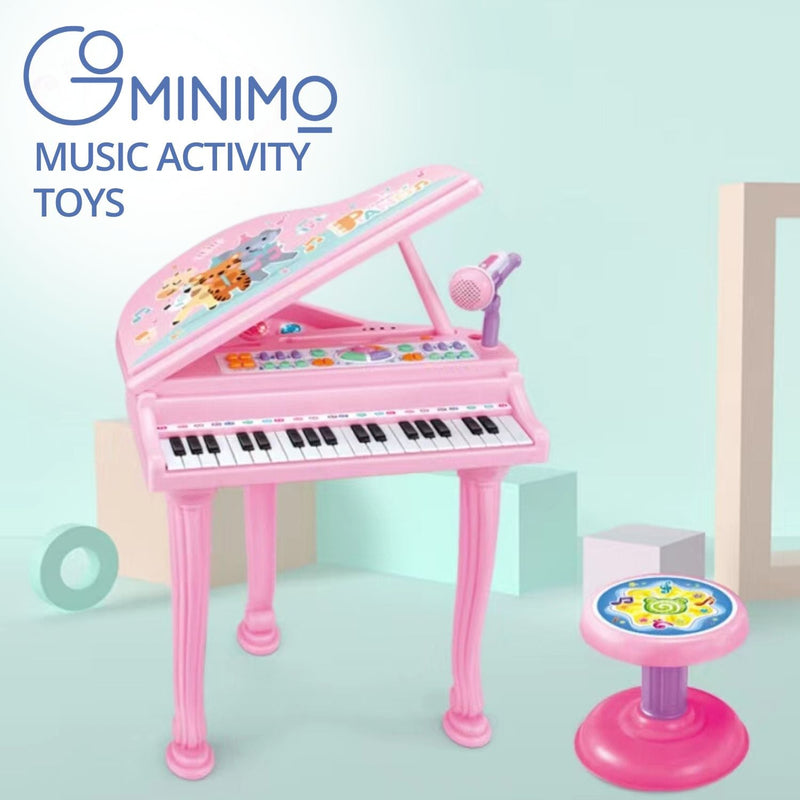 GOMINIMO Kids Electronic Piano Keyboard Toy with Microphone and Chair (Pink) - NuSea