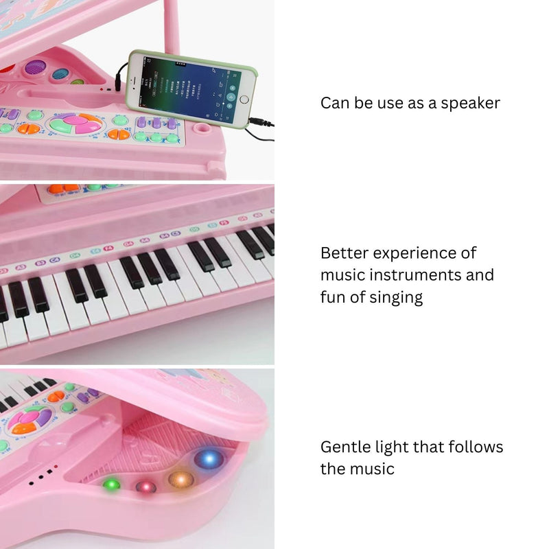 GOMINIMO Kids Electronic Piano Keyboard Toy with Microphone and Chair (Pink) - NuSea