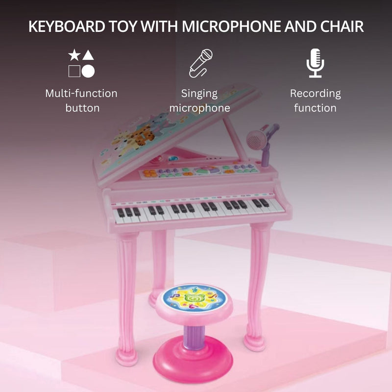 GOMINIMO Kids Electronic Piano Keyboard Toy with Microphone and Chair (Pink) - NuSea