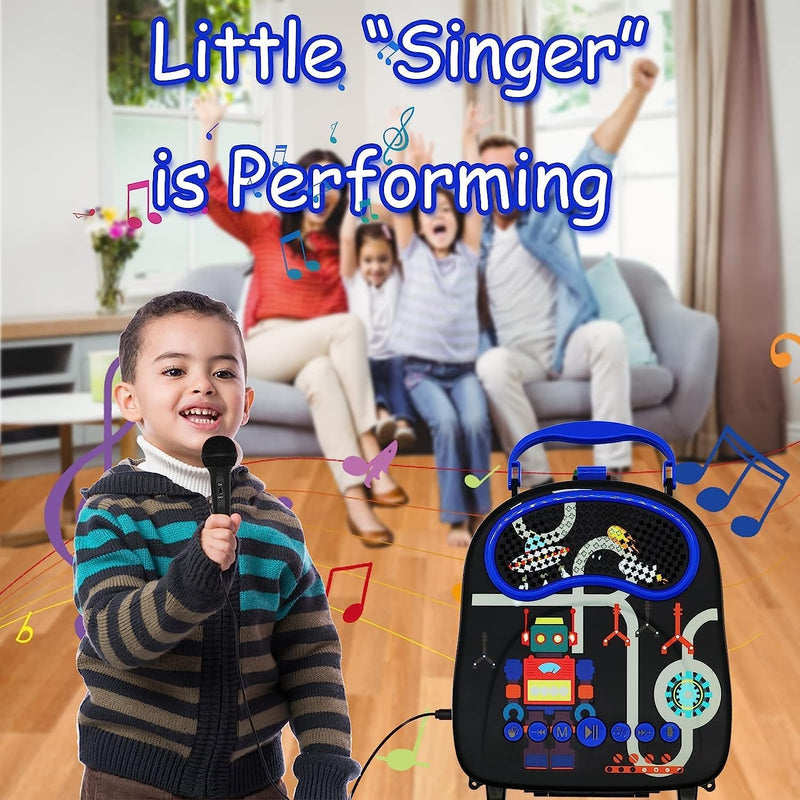 GOMINIMO Kids Portable Karaoke with Two Microphones (Rectangle, Black Robot) - NuSea