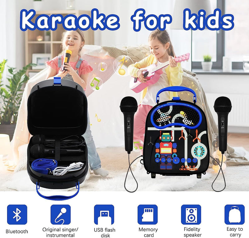 GOMINIMO Kids Portable Karaoke with Two Microphones (Rectangle, Black Robot) - NuSea