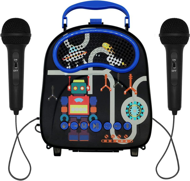 GOMINIMO Kids Portable Karaoke with Two Microphones (Rectangle, Black Robot) - NuSea
