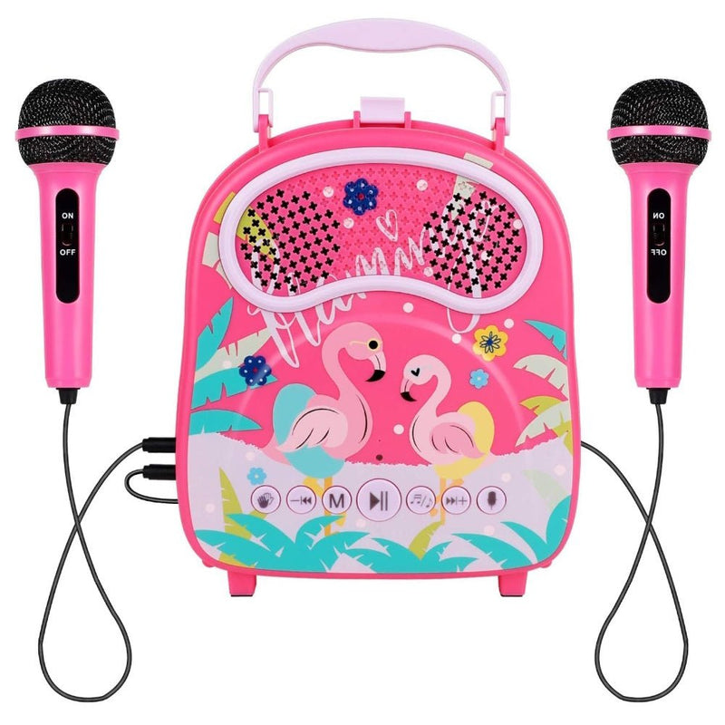 GOMINIMO Kids Portable Karaoke with Two Microphones (Rectangle, Pink Flamingo) - NuSea