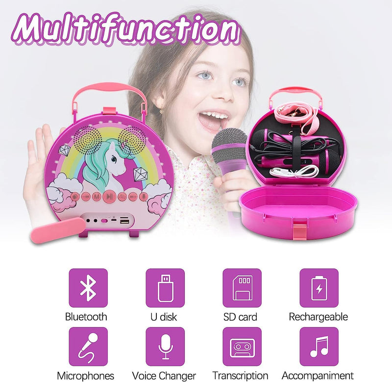 GOMINIMO Kids Portable Karaoke with Two Microphones (Round, Purple Unicorn) - NuSea