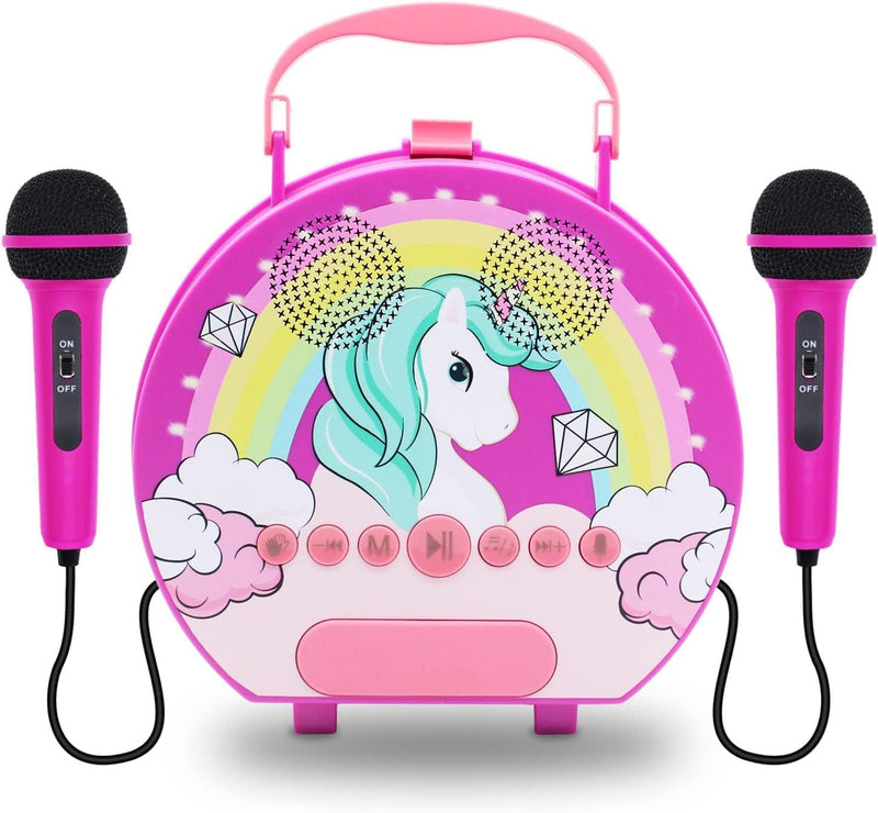 GOMINIMO Kids Portable Karaoke with Two Microphones (Round, Purple Unicorn) - NuSea