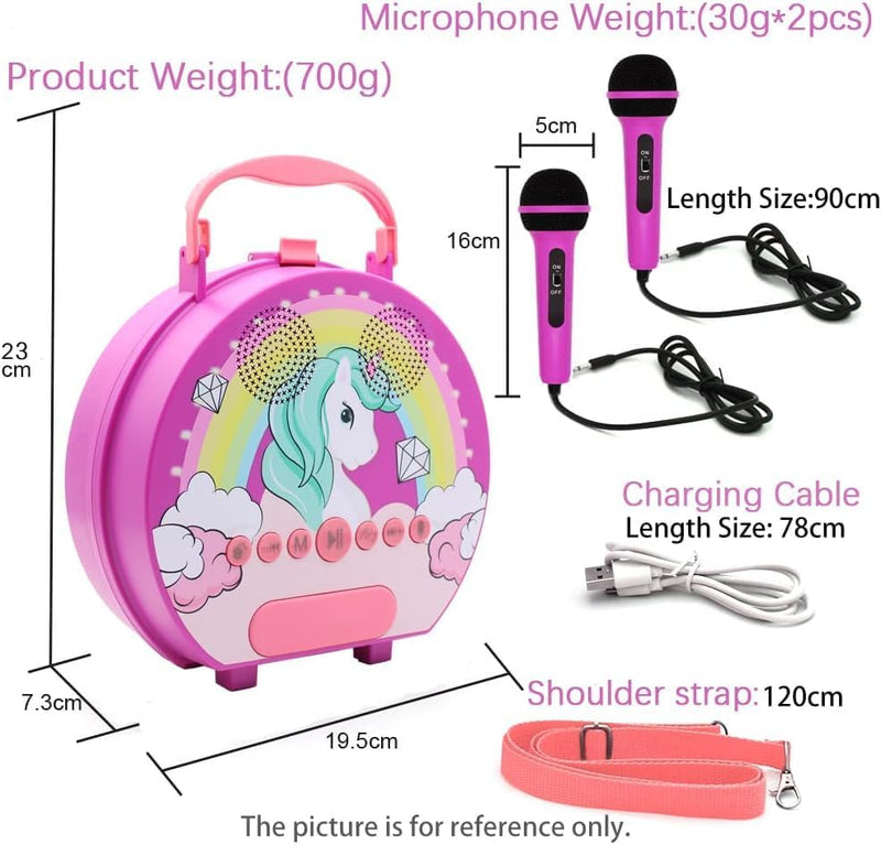 GOMINIMO Kids Portable Karaoke with Two Microphones (Round, Purple Unicorn) - NuSea