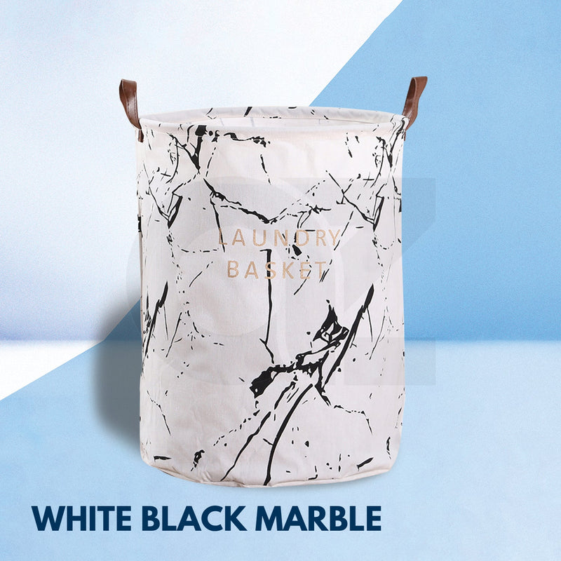 GOMINIMO Laundry Basket Round Foldable White Black Marble - NuSea