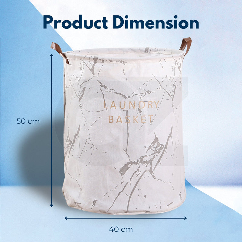 GOMINIMO Laundry Basket Round Foldable White Black Marble - NuSea