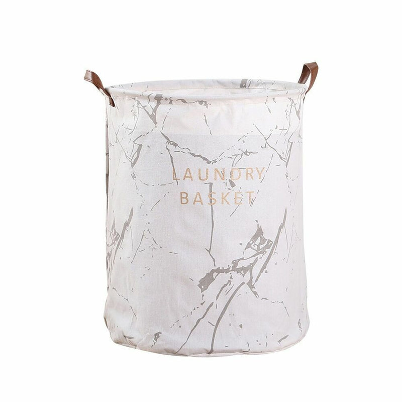 GOMINIMO Laundry Basket Round Foldable (White Grey Marble) - NuSea