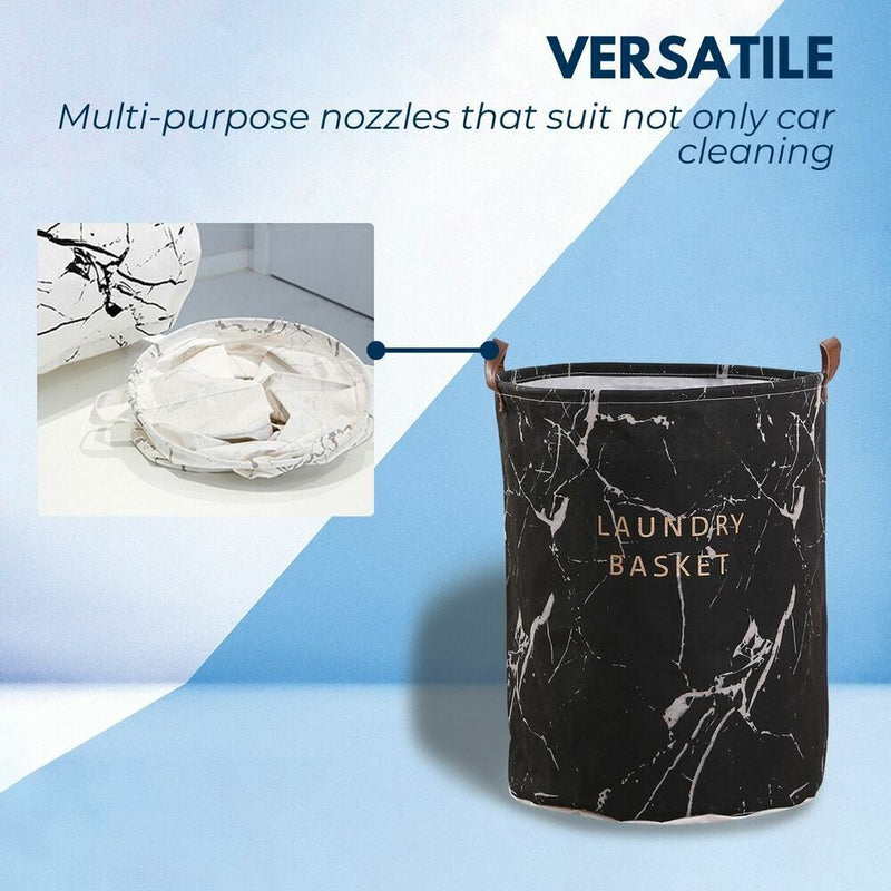 GOMINIMO Laundry Basket Round Foldable (White Grey Marble) - NuSea