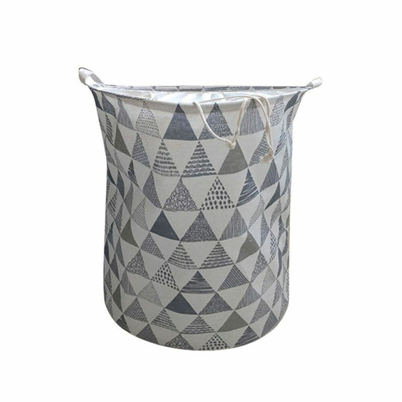 GOMINIMO Laundry Basket Round Foldable with Cover (Grey Triangle) - NuSea