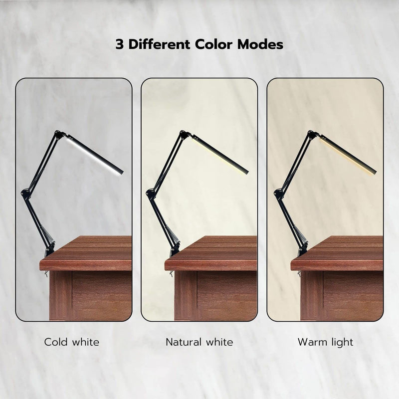 GOMINIMO LED Swing Arm Desk Lamp with Clamp (Black) - NuSea