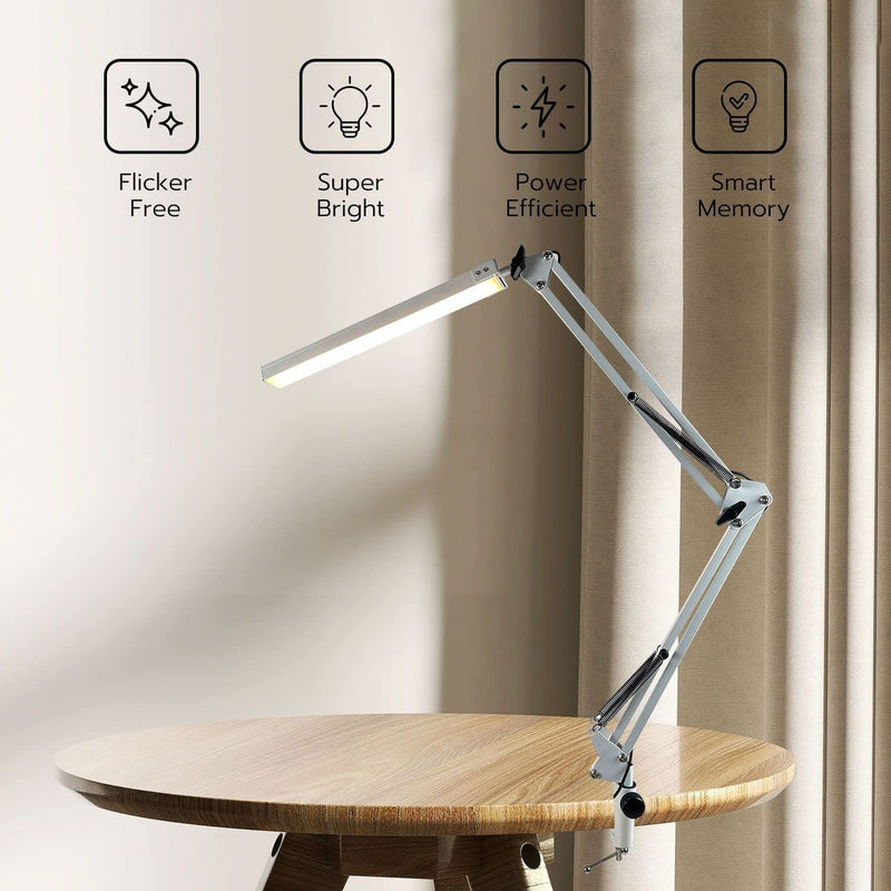 GOMINIMO LED Swing Arm Desk Lamp with Clamp (White) - NuSea