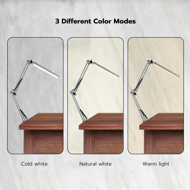 GOMINIMO LED Swing Arm Desk Lamp with Clamp (White) - NuSea