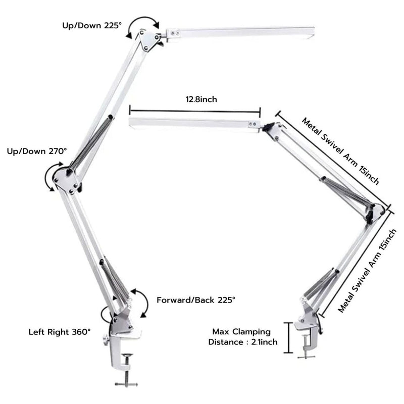 GOMINIMO LED Swing Arm Desk Lamp with Clamp (White) - NuSea