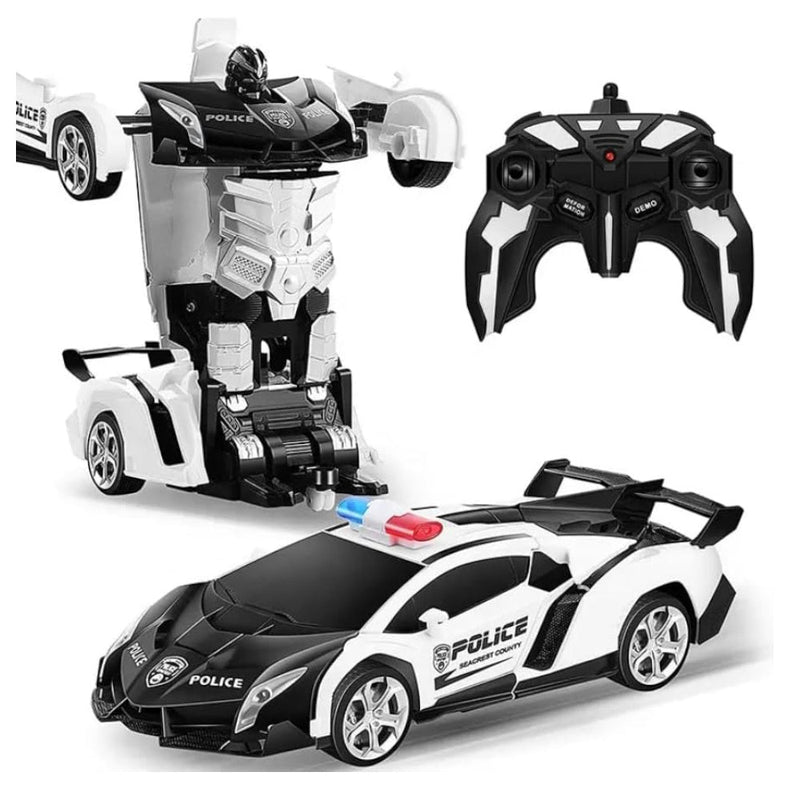 GOMINIMO Transform Car Robot Police Car with Remote Control (White Black) - NuSea