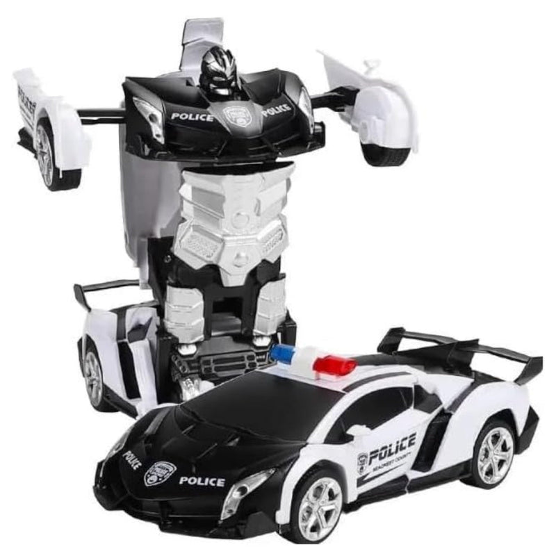 GOMINIMO Transform Car Robot Police Car with Remote Control (White Black) - NuSea