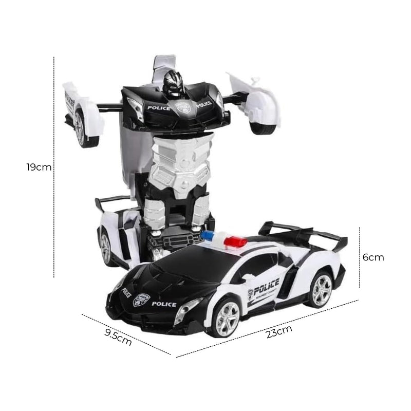 GOMINIMO Transform Car Robot Police Car with Remote Control (White Black) - NuSea