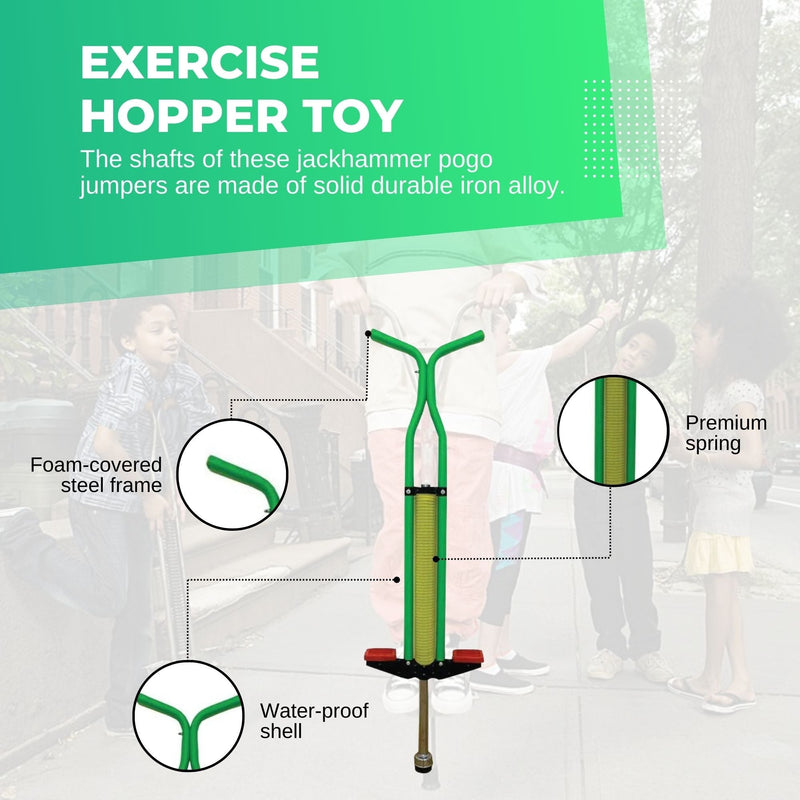 Green Pogo Stick Kids - Childrens Jumping Jackhammer Exercise Hopper Toy - NuSea