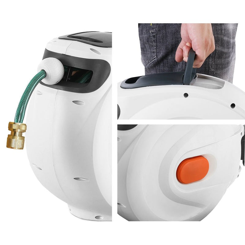 Greenfingers Water Hose Reel 20M Retractable Garden Brass Spray Gun Auto Rewind - NuSea