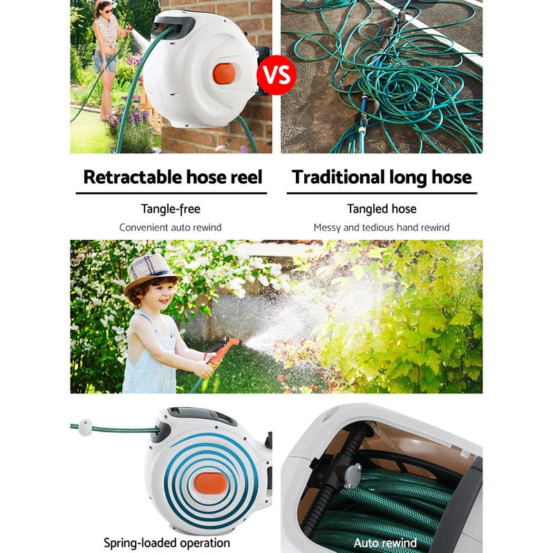 Greenfingers Water Hose Reel 20M Retractable Garden Brass Spray Gun Auto Rewind - NuSea