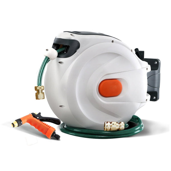 Greenfingers Water Hose Reel 20M Retractable Garden Brass Spray Gun Auto Rewind - NuSea