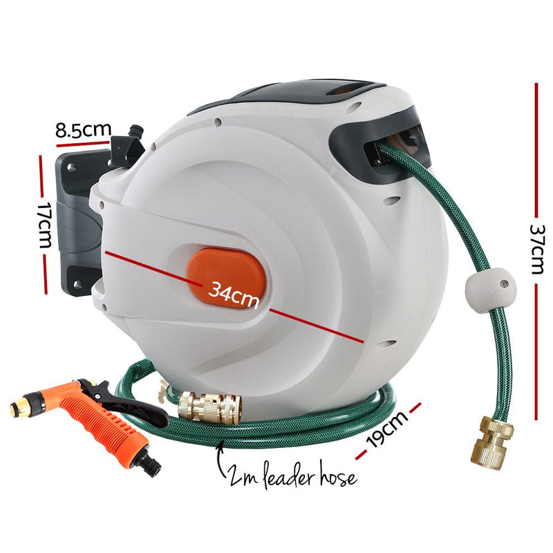 Greenfingers Water Hose Reel 20M Retractable Garden Brass Spray Gun Auto Rewind - NuSea