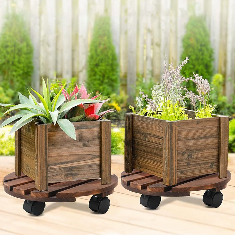 GREENHAVEN 2 Pack Plant Caddy with Lockable Wheels - Wood Color - NuSea