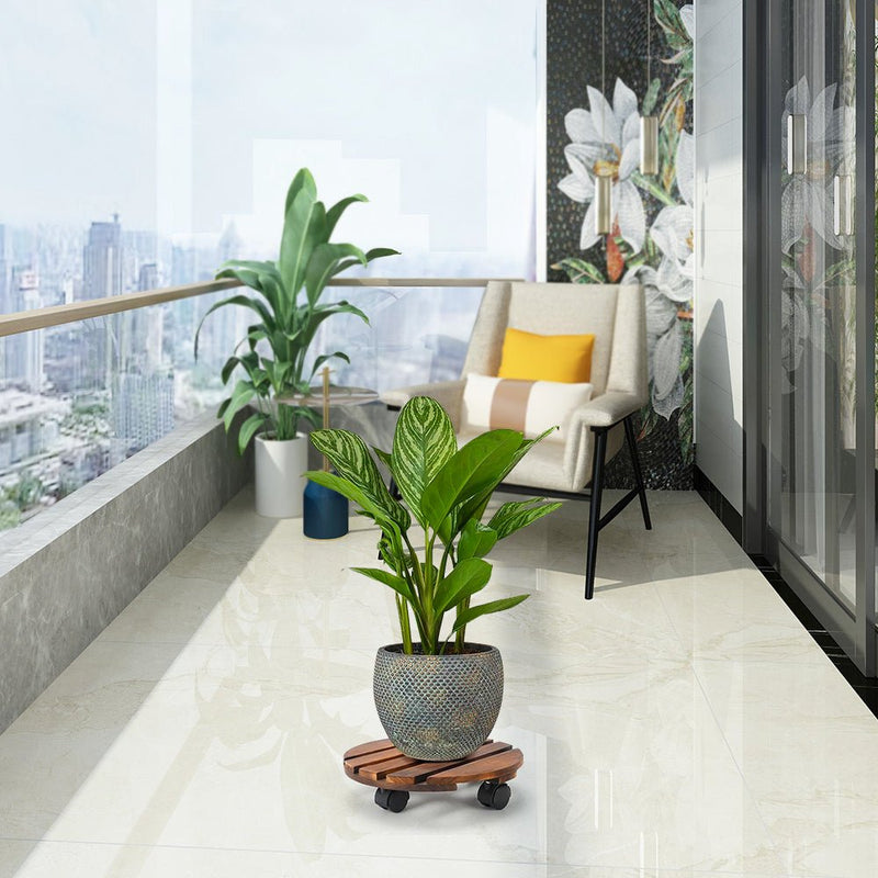 GREENHAVEN 2 Pack Plant Caddy with Lockable Wheels - Wood Color - NuSea