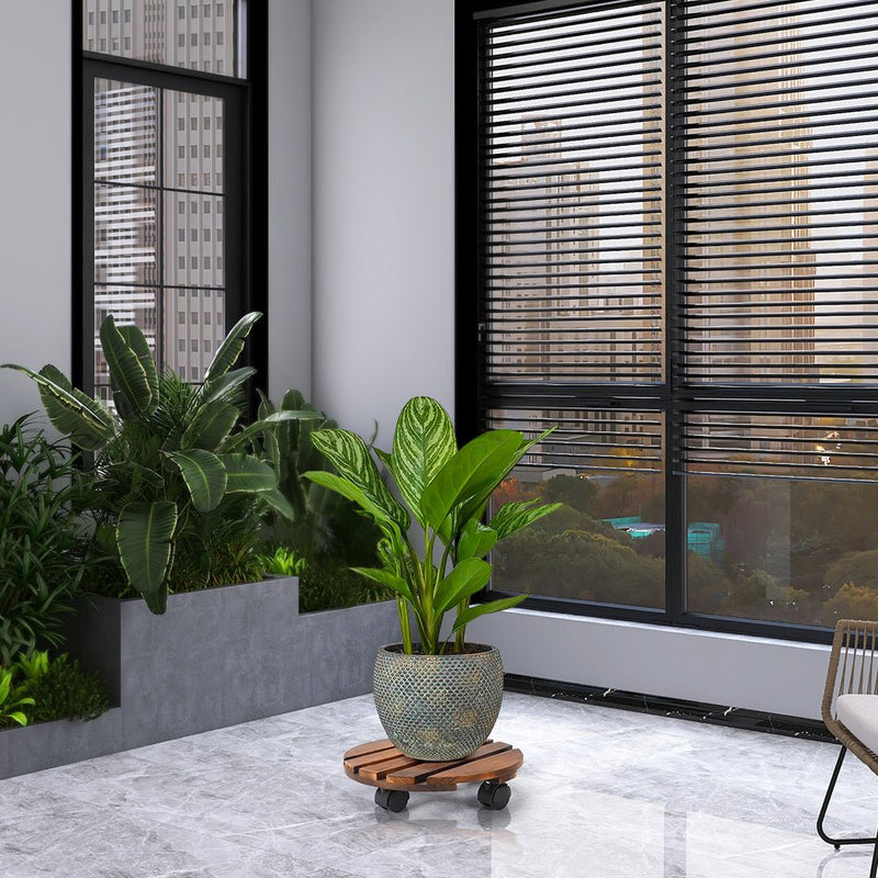 GREENHAVEN 2 Pack Plant Caddy with Lockable Wheels - Wood Color - NuSea