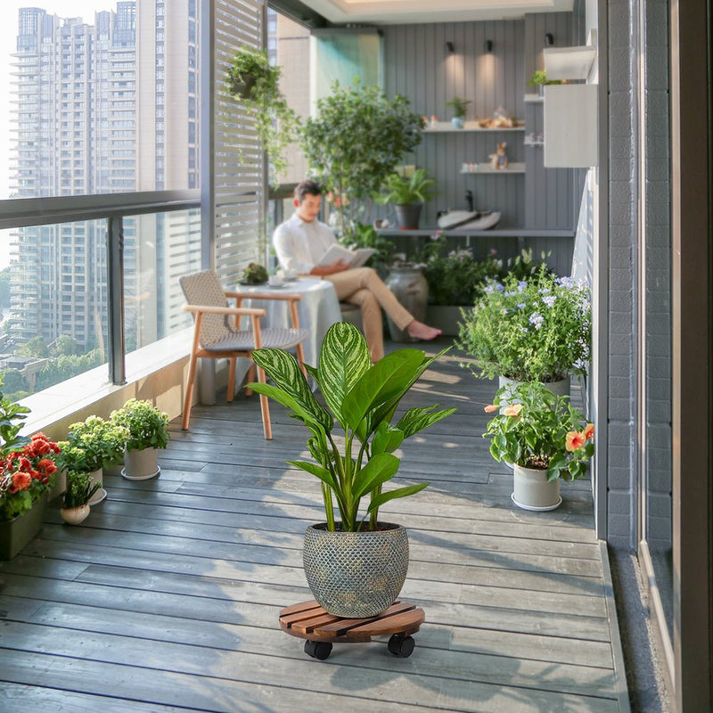 GREENHAVEN 2 Pack Plant Caddy with Lockable Wheels - Wood Color - NuSea