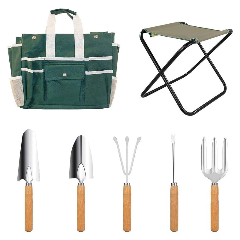 GREENHAVEN 7 Piece Garden Tool Set with Folding Stool - NuSea