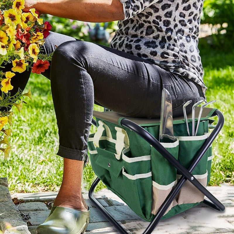 GREENHAVEN 7 Piece Garden Tool Set with Folding Stool - NuSea