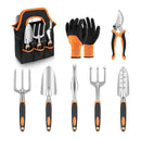 GreenHaven Garden Tool Set - 8 Piece Stainless Steel Set with Carrying Tote - NuSea