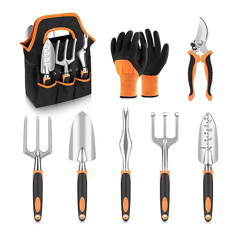 GreenHaven Garden Tool Set - 8 Piece Stainless Steel Set with Carrying Tote - NuSea