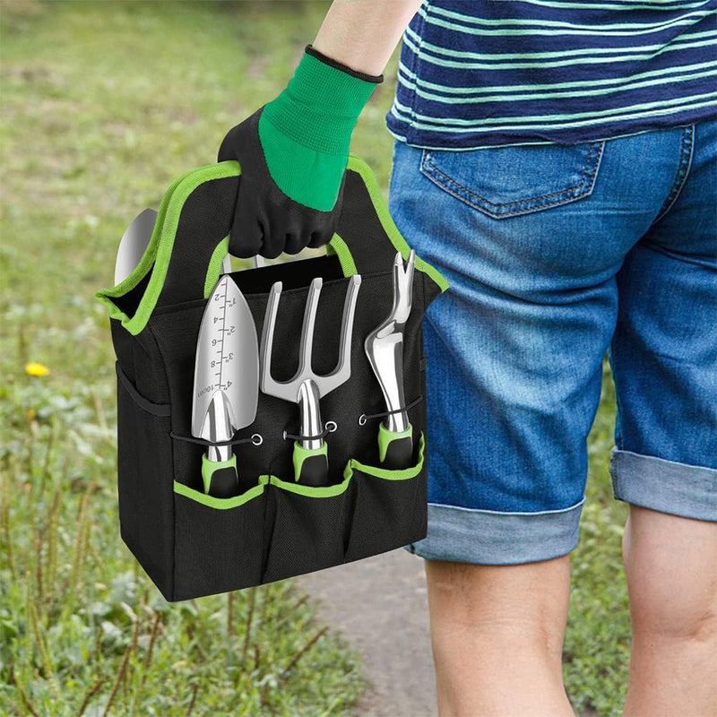 GreenHaven Garden Tool Set - 8 Piece Stainless Steel Set with Carrying Tote - NuSea