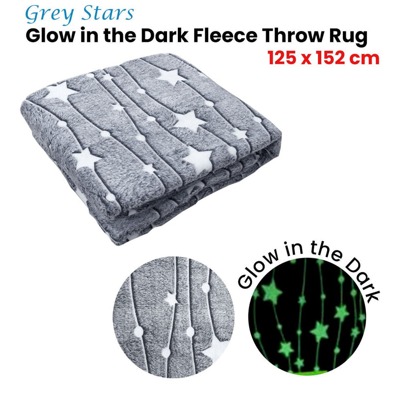 Grey Stars Glow in the Dark Throw Rug 125x152 cm - NuSea
