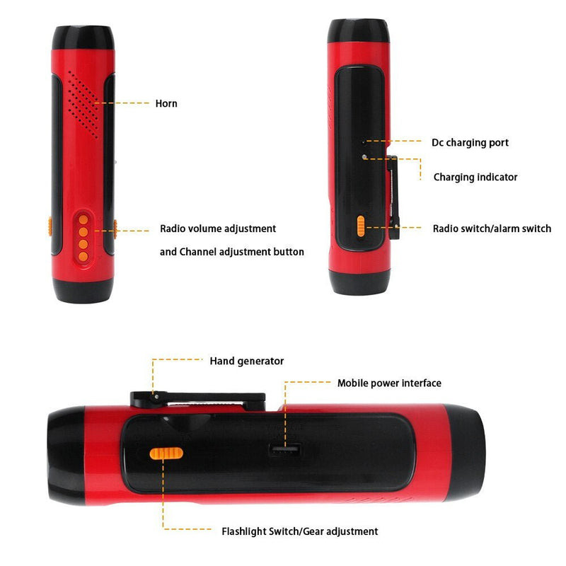 Hand Crank Solar FM Radio Flashlight and Emergency Charger - NuSea