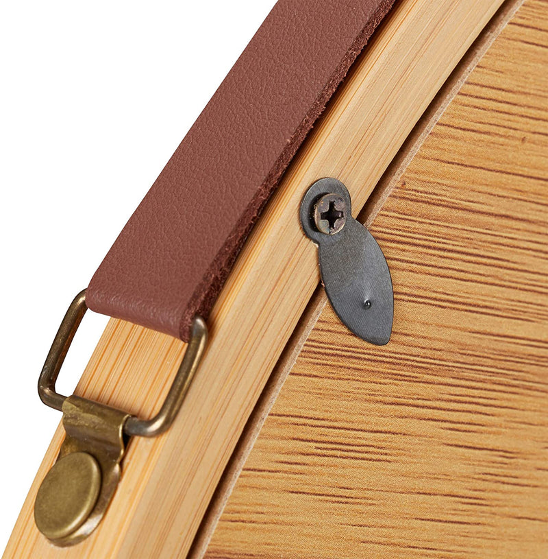 Hanging Round Wall Mirror 38 cm - Solid Bamboo Frame and Adjustable Leather Strap for Bathroom and Bedroom - NuSea