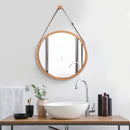 Hanging Round Wall Mirror 38 cm - Solid Bamboo Frame and Adjustable Leather Strap for Bathroom and Bedroom - NuSea