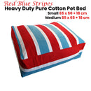Heavy Duty Pure Cotton Pet Dog Bed Cover Medium Blue Red Stripes - NuSea