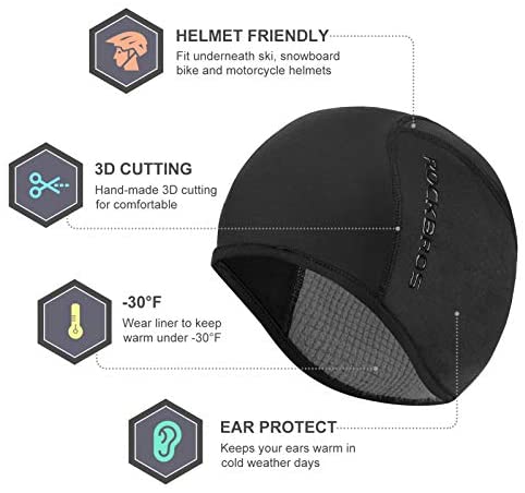Helmet Fleece Inner Liner Cycling Skull Cap Winter Thermal MTB Mountain Cycling Cap for Men Women Headwear for Running Skiing & Winter Sports BLACK Rockbros - NuSea