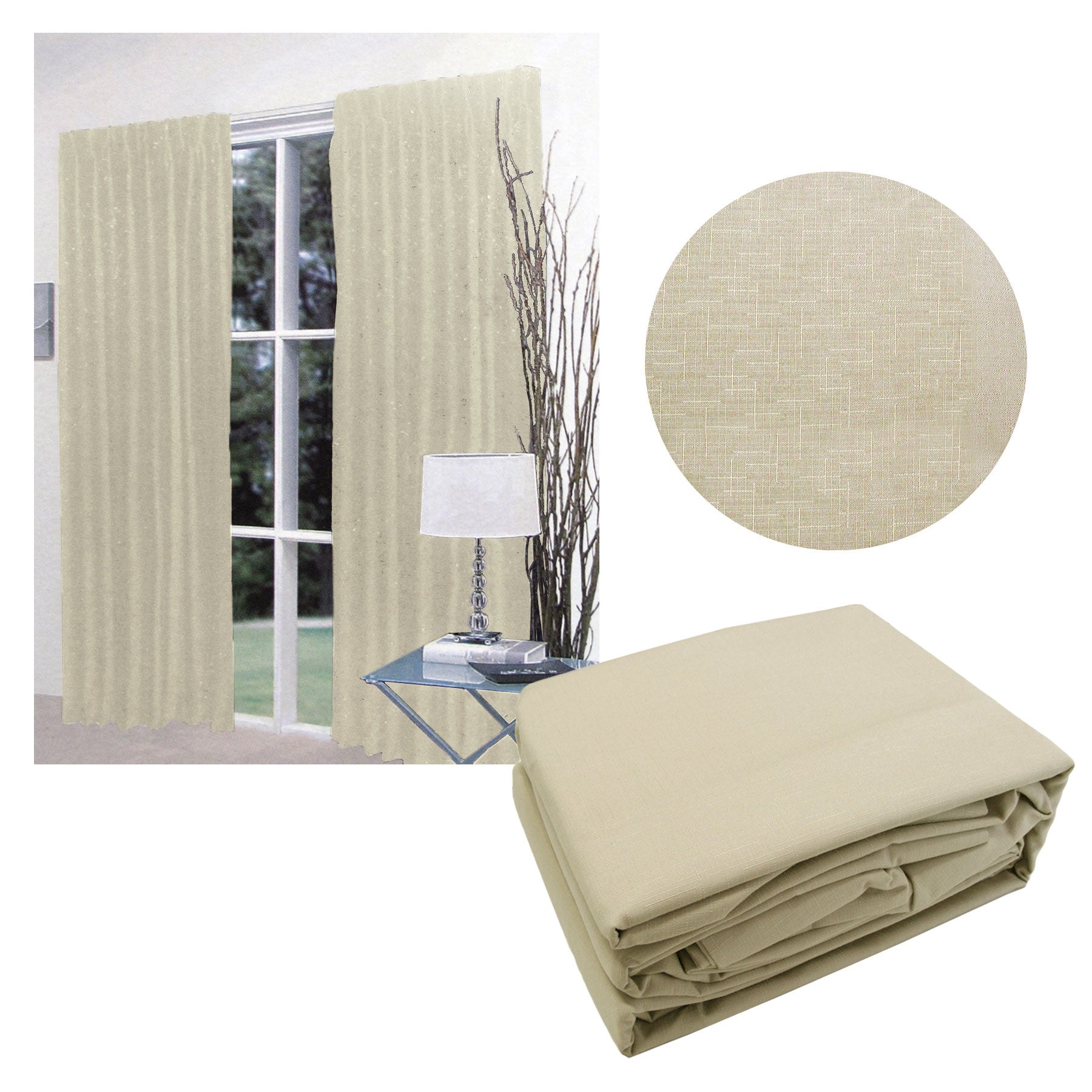 Home Innovations Pair of Faux Linen Blockout Pinch Pleat Curtains Linen to Fit 180 x 221cm - NuSea