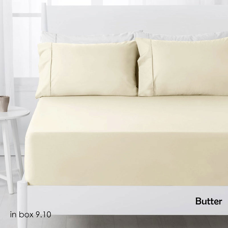 Hotel Living 250TC Polyester Cotton Fitted Sheet Set Butter Double - NuSea