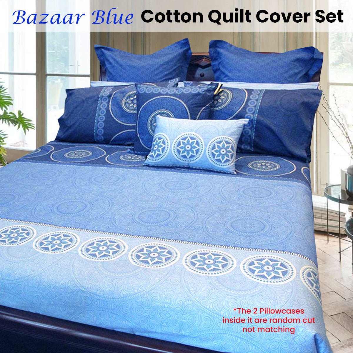 Hotel Living Bazaar Quilt Cover Set BLUE - King - NuSea